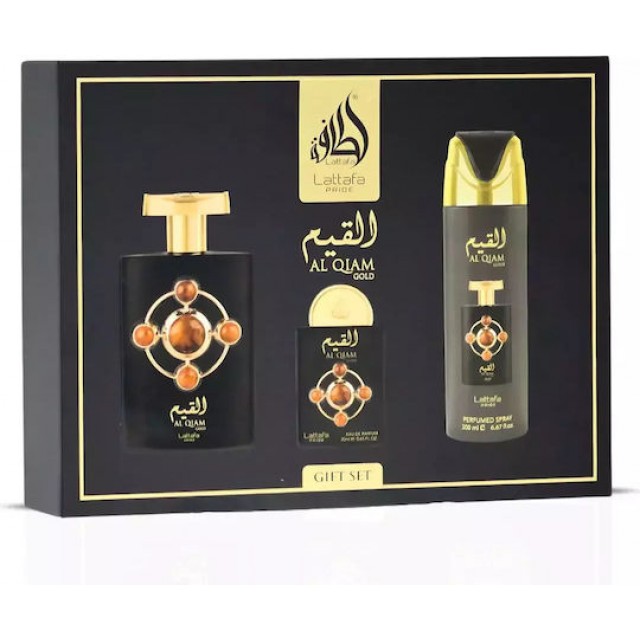 LATTAFA Al Qiam Gold SET: EDP 100ml + deo spray 200ml + EDP 20ml + atomizer